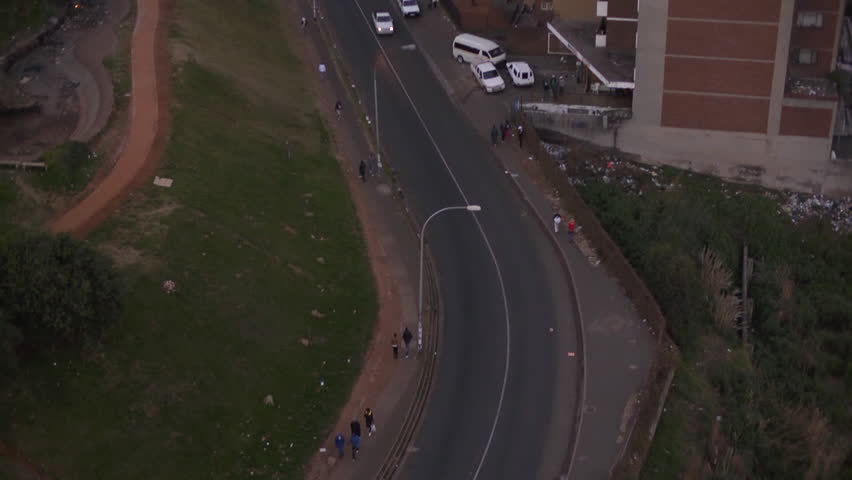 Street scene and buildings in Hillbrow, Vodacom Tower, Ponte, downtown Johannesburg city centre at sunset, South Africa, Africa