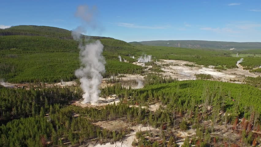 Aerial Video in Yellow Stone National Park. Wyoming.
