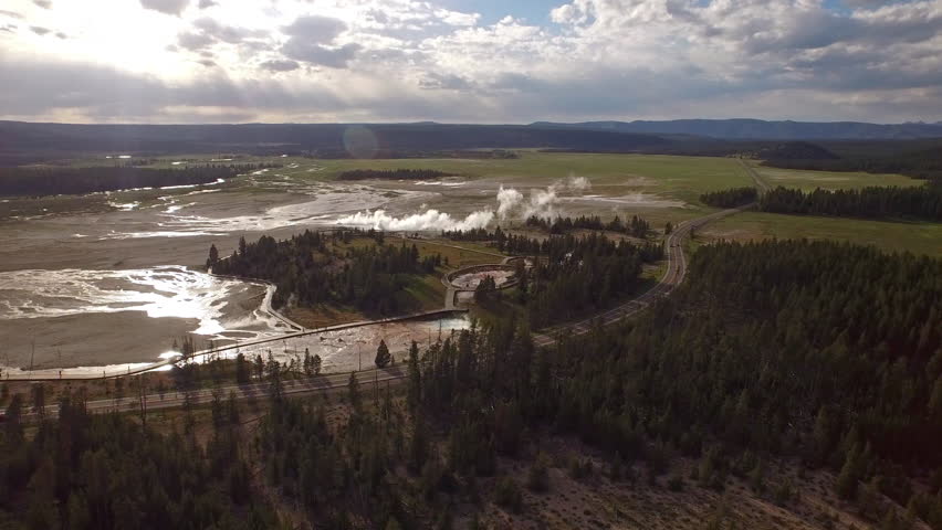Aerial Video in Yellow Stone National Park. Wyoming.