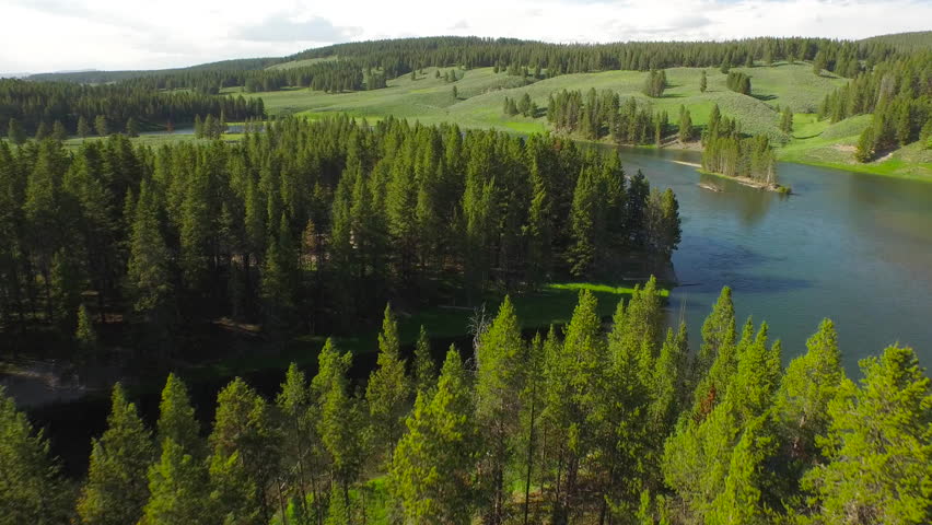 Aerial video of Yellow Stone National Park. Wyoming.
