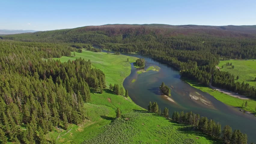 Aerial video of Yellow Stone National Park. Wyoming.