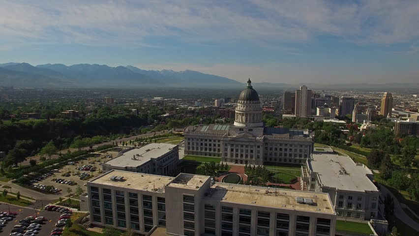 Aerial video of Salt Lake City, Utah. Capitol Building.