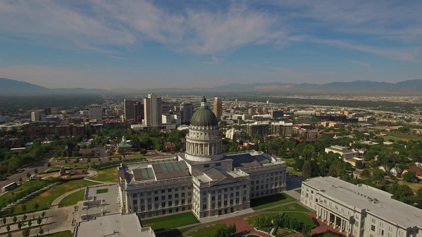 Aerial video of Salt Lake City, Utah. Capitol Building.