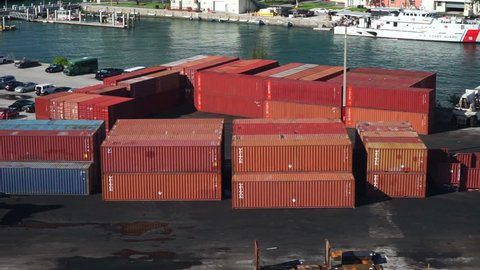 shipping containers awaiting distribution in the Port of Miami