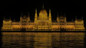 National Hungarian dome building by the night Budapest 4K 2160p 30fps UltraHD video - Parliament building in Hungary Budapest lighted 4K 3840X2160 UHD footage