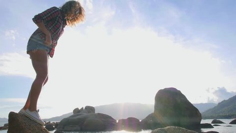 Summer Fashion Hipster Woman Walking at the Beach. Slow Motion.  HD, 1920x1080. 