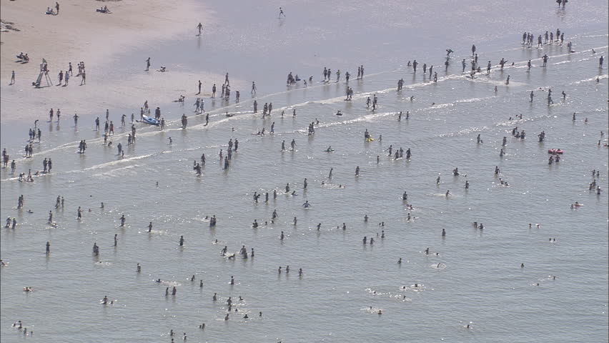 AERIAL Belgium-Ostend Beach 2007: Crowded beach in Ostende