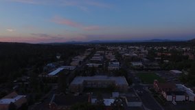 Aerial video in downtown Bend, Oregon.