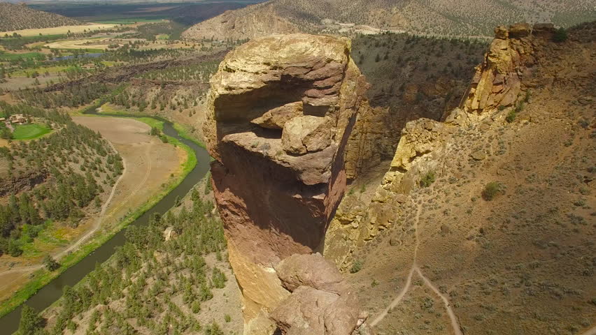Aerial video of Smith Rock State Park in Central Oregon.