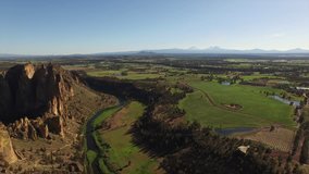 Aerial video of Smith Rock State Park in Central Oregon.