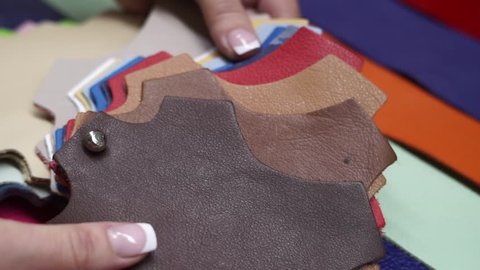 selection of leather for shoes and sewing
