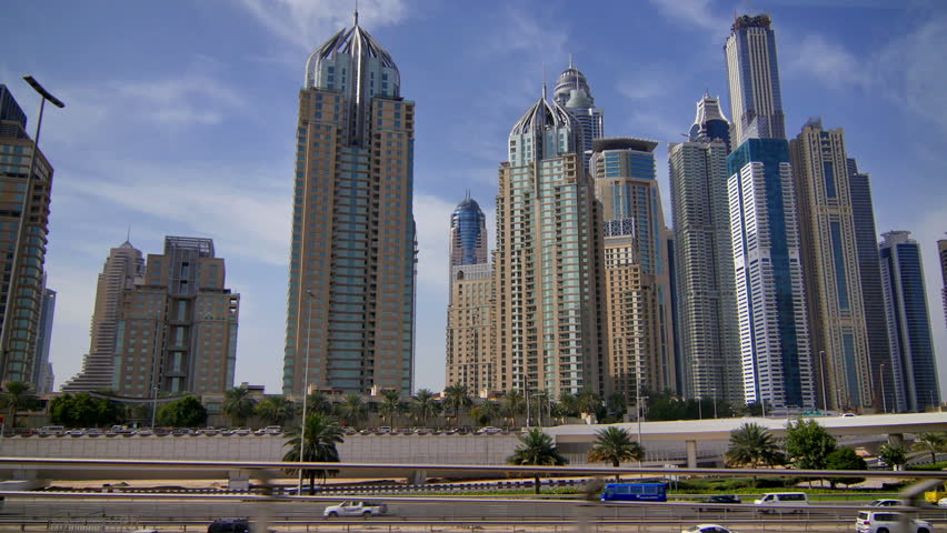 Dubai UAE View Train Marina Buildings