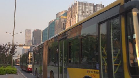 BEIJING, CHINA - APRIL 25, 2012, Heavy traffic car in financial road by day
