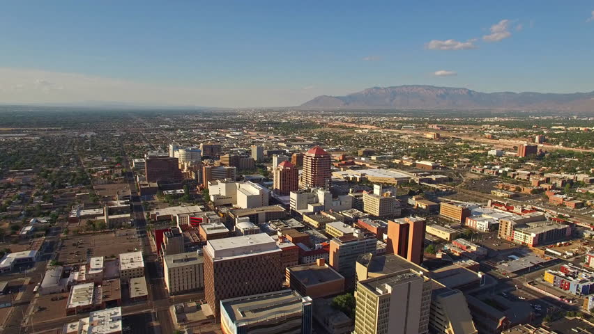 Aerial video of Albuquerque New Mexico during the day.
