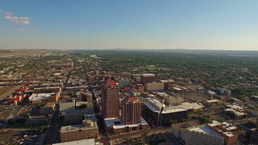 Aerial video of Albuquerque New Mexico during the day.