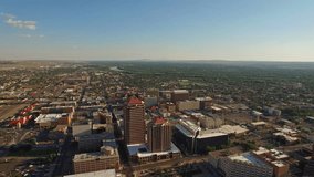 Aerial video of Albuquerque New Mexico during the day.