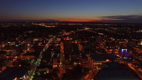 Aerial video of Albuquerque, New Mexico at night.