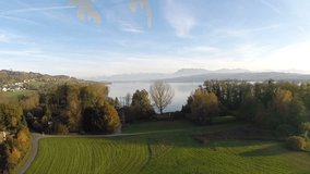 Aerial Video Central Switzerland, Lake Sempach during fall