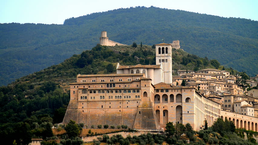 Panorama of Assisi (Italy) with Saint Francis Cathedral Royalty-Free Stock Footage #11874545