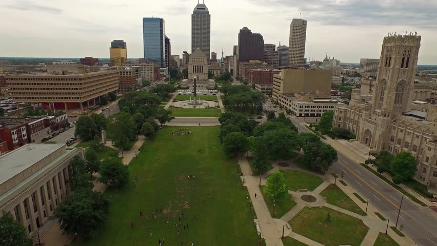 Aerial video of Indianapolis in Indiana.