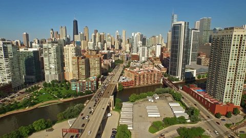 Aerial video of Chicago Illinois during the day.
