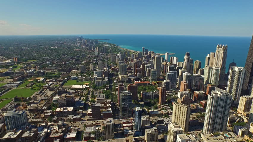 Aerial video of Chicago, Illinois during the day.