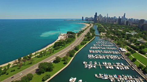 Aerial video of Chicago, Illinois during the day.