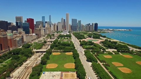 Aerial video of Chicago, Illinois during the day.