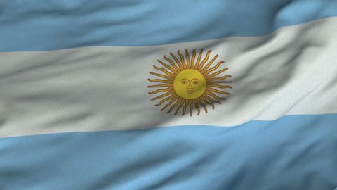 Seamless looping 3D rendering closeup of the flag of Argentina.  Flag has a detailed realistic fabric texture and an accurate design and colors.