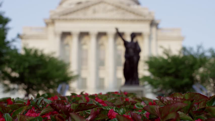 June 2015 Madison: Wisconsin State Capitol with flowers focus pull - RED Dragon