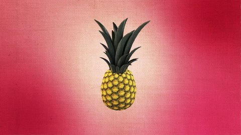 Pineapple Vintage Fruit on pink background with Retro Filter and Paper Texture rotating with stop motion cartoon effect animation from **Vintage Fruits Collection**.