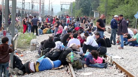 Idomeni, Greece - September 24 , 2015: Hundreds of immigrants are in a wait at the border between Greece and FYROM waiting for the right time to continue their journey from unguarded passage