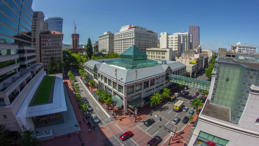 Time lapse of downtown SW Portland and Pioneer Place. Royalty-Free Stock Footage #11902379