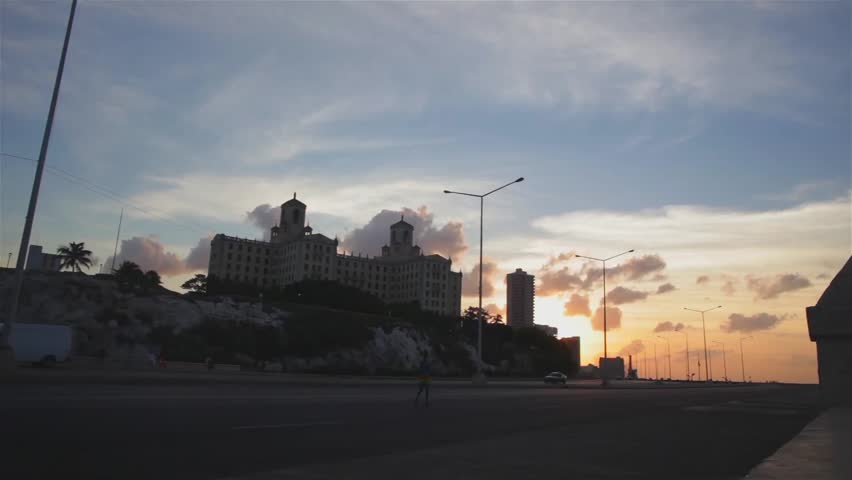 General view of the Hotel Nacional and Malecon in La Havana during sunset