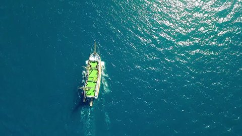 Aerial Video shooting of boat on the sea