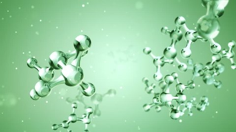 Animation falling of models molecules from glass and crystal. Animation of seamless loop.