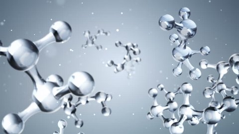 Animation falling of models molecules from glass and crystal. Animation of seamless loop.