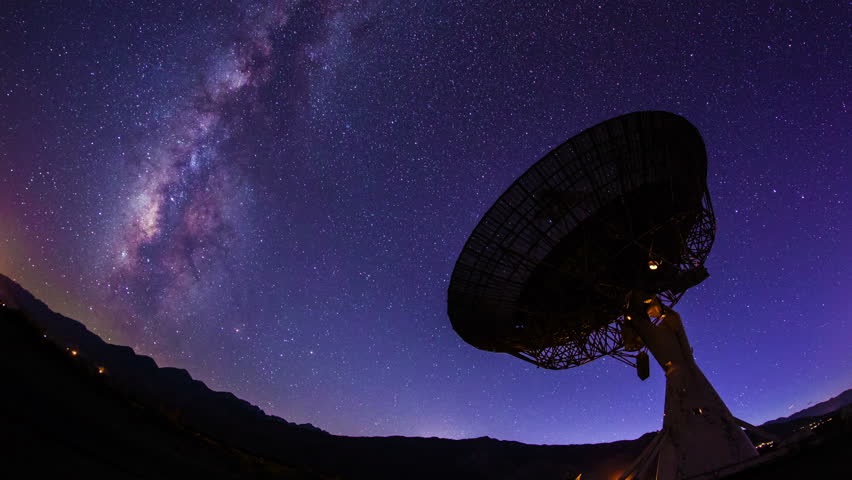 Milky Way Galaxy Night Timelapse Passes Giant Satellite Dish  Royalty-Free Stock Footage #11916227
