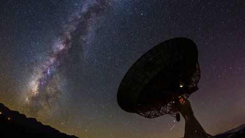 Milky Way Galaxy Night Timelapse Passes Giant Satellite Dish 