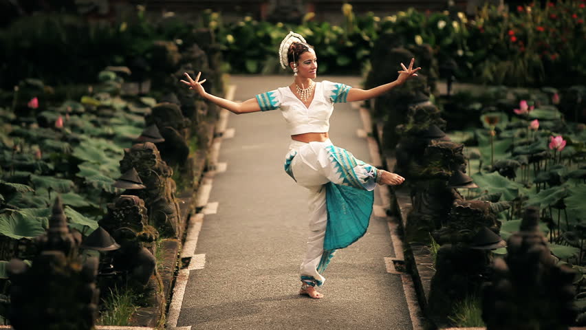 Series with dancing girl in front of a exotic backgrounds. 