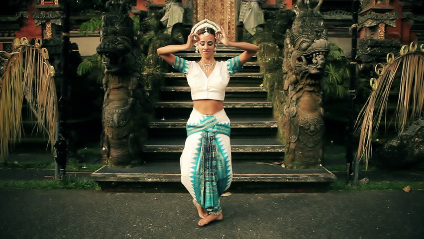 Serie with dancing girl in front of a exotic backgrounds.