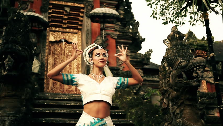 Serie with dancing girl in front of a exotic backgrounds. 