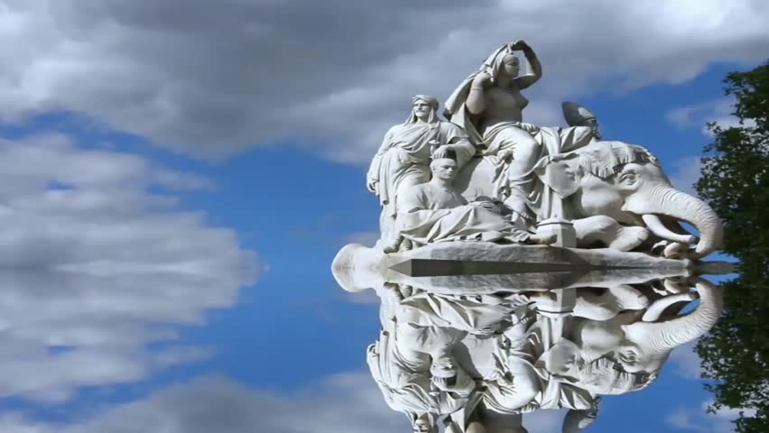 Sculptural composition ASIA, installed around the Albert Memorial with reflection effect. London. Sculptor John Henry Foley