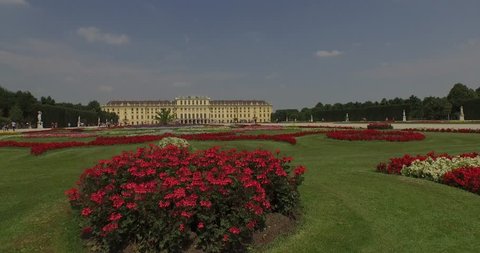 Aerial video. Impressive Schonbrunn Palace in Vienna . Schönbrunn Palace, the former summer residence of the imperial family, is one of Europe's most impressive Baroque palace complexes. Drone footage
