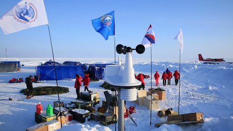 ICE CAMP "BARNEO", NORTH POLE, ARCTIC - APRIL 10, 2015: The anemometer measures wind speed in the Arctic polar station.