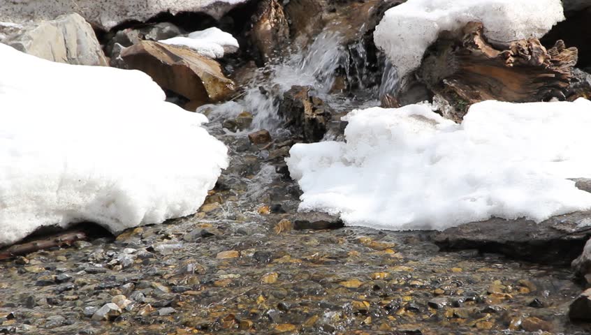 Snow melting into the stream