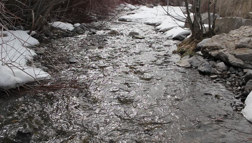 Snow melting into the stream