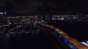 Aerial drone video Downtown Miami at night