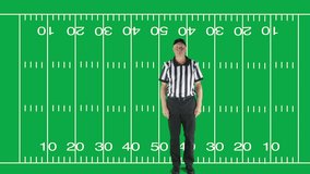 Man dressed as a football official signaling Unsportsmanlike Conduct.