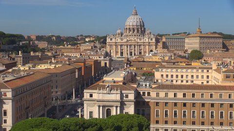 ROME - ITALY, SEPTEMBER 25, 2013, Timelapse of aerial view of Vatican cathedral and traffic street by day